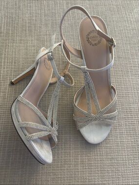 Silver Rhinestone T-Strap High Heel Sandals